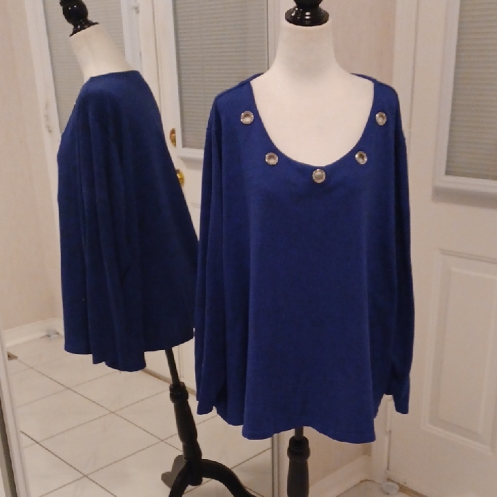 $4 Add-on Elegant Blue Top with Rhinestone Keyhole Accents - Size 3X